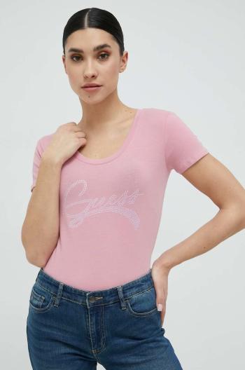 Tričko Guess dámsky, ružová farba