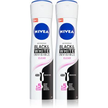 Nivea Black & White Invisible Clear antiperspirant v spreji 2 x 150 ml (výhodné balenie) pre ženy