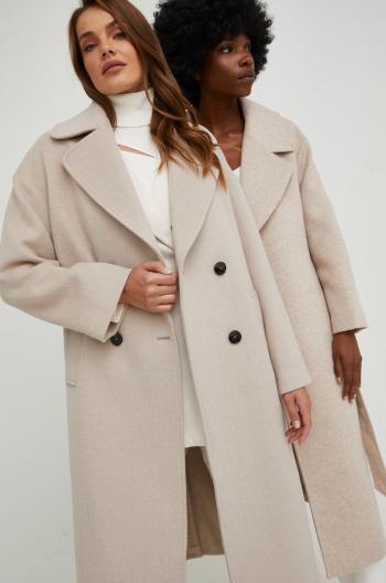 Vlnený kabát Answear Lab béžová farba, prechodný, oversize
