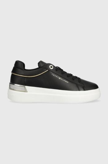 Kožené tenisky Tommy Hilfiger LUX METALLIC CUPSOLE SNEAKER čierna farba, FW0FW07030