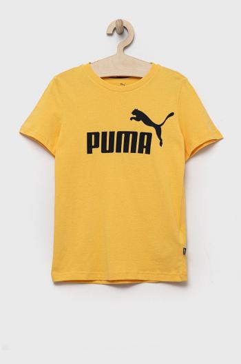 Detské bavlnené tričko Puma ESS Logo Tee B žltá farba, s potlačou