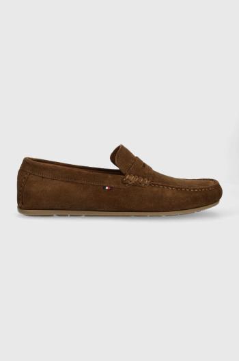 Kožené mokasíny Tommy Hilfiger CASUAL HILFIGER SUEDE DRIVER pánske, hnedá farba, FM0FM04271