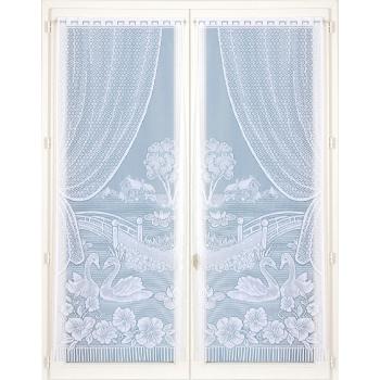 Blancheporte Rovná vitrážová záclona s motívom labutí, pár biela 44x160cm
