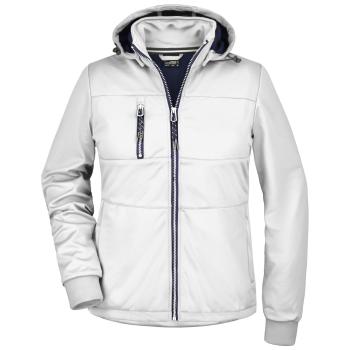 James & Nicholson Dámska športová softshellová bunda JN1077 - Biela / biela / tmavomodrá | L