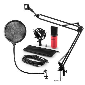 Auna MIC-900RD, USB mikrofónová sada V4, červená, kondenzátorový mikrofón, pop filter, mikrofónové rameno