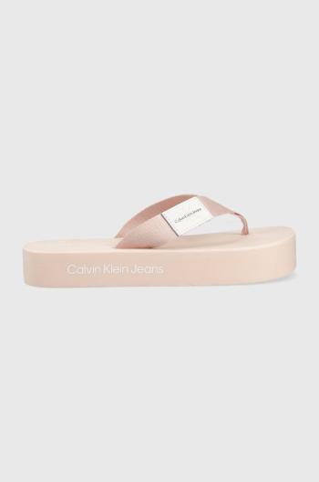 Žabky Calvin Klein Jeans FLATFORM FLIPFLOP dámske, ružová farba, na platforme, YW0YW00993