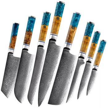 Sada damaškových kuchynských nožov Aomoki Hnedá Modrá