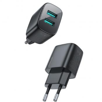 Joyroom Mini Fast Charger sieťová nabíjačka 2x USB 2.4A 12W, čierna (L-2A123)