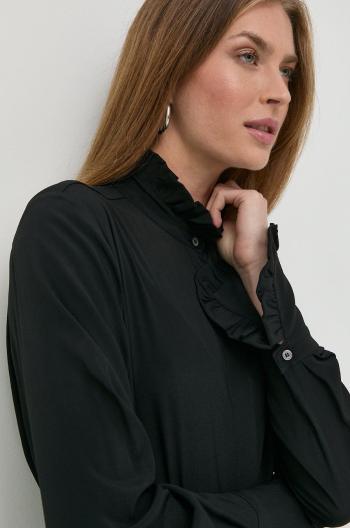 Tričko s prímesou hodvábu Beatrice B dámska, čierna farba, regular, so stojačikom