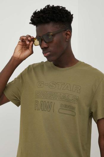 Bavlnené tričko G-Star Raw zelená farba, s potlačou