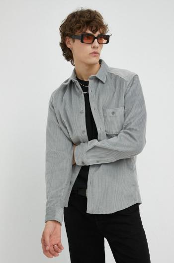 Manšestrová košeľa Drykorn Laremto pánska, šedá farba, regular, s klasickým golierom