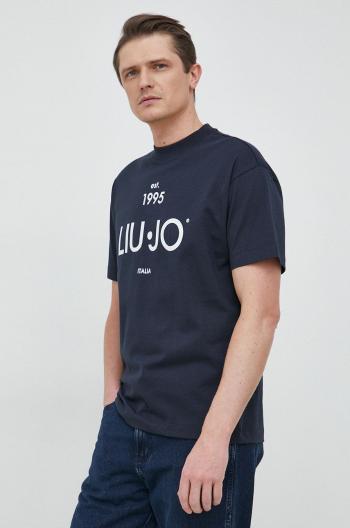 Bavlnené tričko Liu Jo tmavomodrá farba, s potlačou