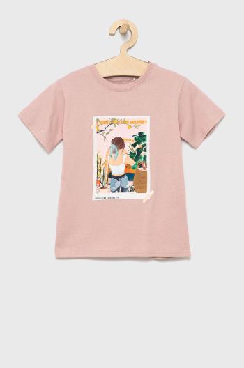 Detské bavlnené tričko Name it ružová farba,