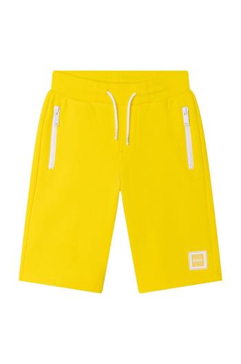 Detské krátke nohavice BOSS žltá farba, nastaviteľný pás