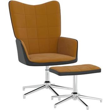 Relaxačné kreslo so stoličkou hnedé zamat a PVC, 327872
