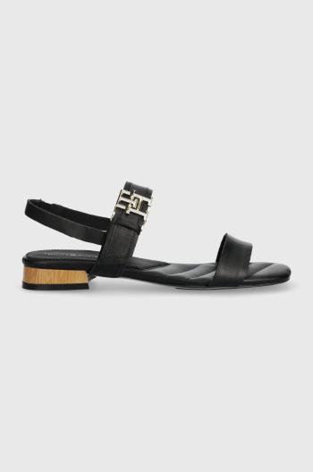 Kožené sandále Tommy Hilfiger HARDWARE FLAT SANDAL dámske, čierna farba, FW0FW07094