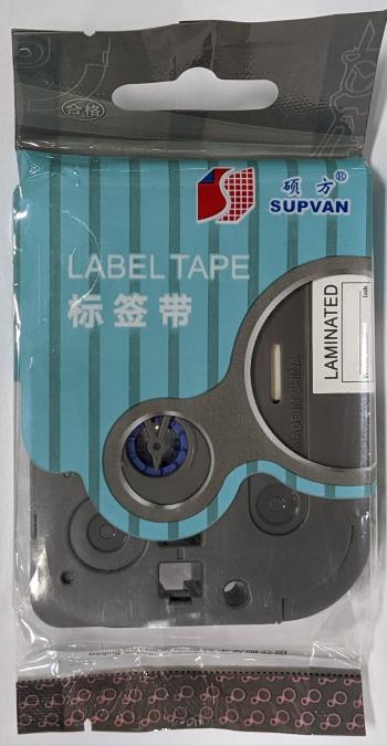 Samolepicí páska Supvan L-221E, 9mm x 8m, čierna tlač / biely podklad, laminovaná