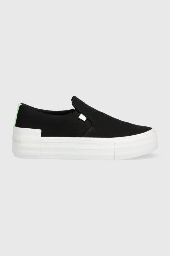 Tenisky Calvin Klein Jeans VULC FLATF BOLD SLIPON FLUO CONT dámske, čierna farba