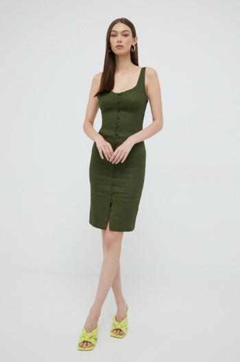 Ľanové šaty Guess zelená farba, mini, priliehavá