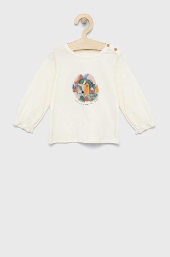 Detské bavlnené tričko s dlhým rukávom United Colors of Benetton béžová farba,