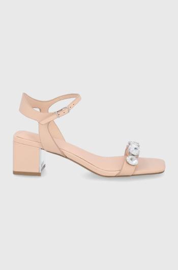 Kožené sandále Guess Mahari dámske, béžová farba, na podpätku