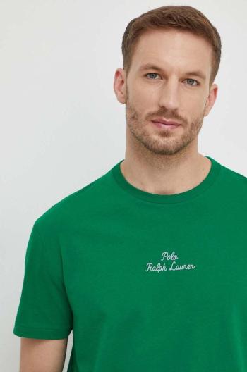 Bavlnené tričko Polo Ralph Lauren pánske, zelená farba, jednofarebné, 710936585