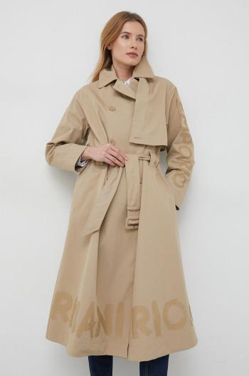 Kabát Emporio Armani dámsky, béžová farba, prechodný, dvojradový