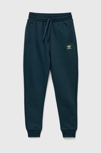 Detské tepláky adidas Originals zelená farba, jednofarebné