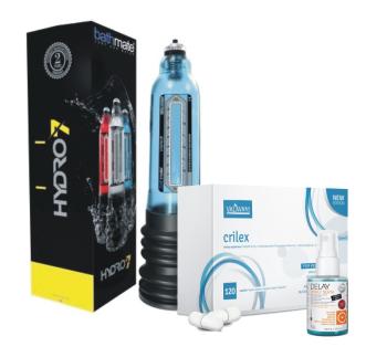 Akčný balíček: Hydro pumpa na penis BathMate + Crilex + Delay Spray