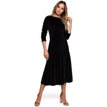 Moe  Šaty M557 Zamatové midi šaty s naberanými rukávmi - čierne  viacfarebny