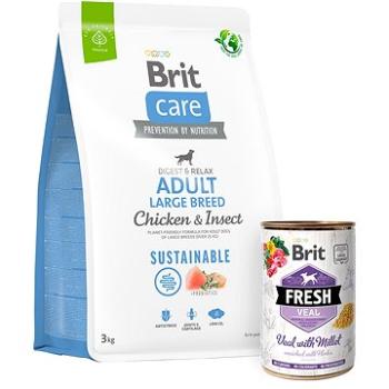 Brit Care Dog Sustainable s kuracím a hmyzom Adult Large Breed 3 kg + Brit Fresh Veal with millet 40 (KRMP1245bun)