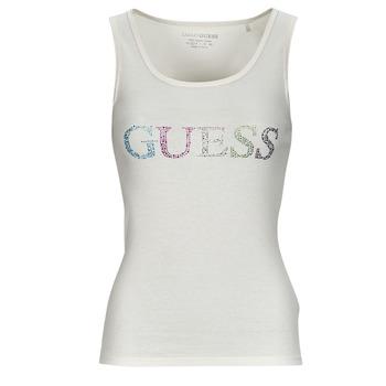 Guess  Tielka a tričká bez rukávov COLORFUL LOGO TANK TOP  Biela