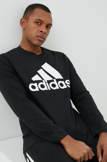 Bavlnené tričko s dlhým rukávom adidas čierna farba, s potlačou