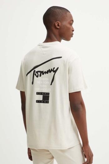 Tričko Tommy Jeans pánske, béžová farba, s potlačou, DM0DM18529