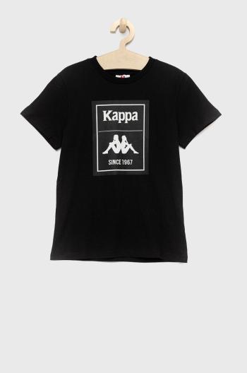 Detské bavlnené tričko Kappa čierna farba, s potlačou
