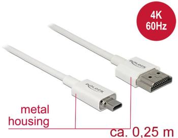Delock HDMI prepojovací kábel #####HDMI-A Stecker, #####HDMI-Micro-D Stecker 0.25 m biela 85147 pozlátené kontakty #####