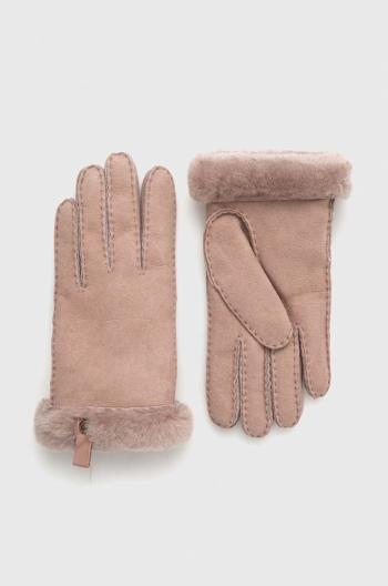 Semišové rukavice UGG dámske, ružová farba