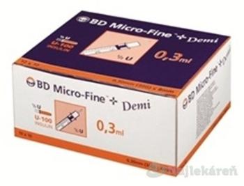 BD MICRO FINE + DEMI INZULIN.STRIEKAČKA U-100 s integrovanou ihlou 30G, objem 0,3 ml 100ks