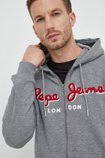 Mikina Pepe Jeans pánska, šedá farba, s kapucňou, s nášivkou