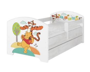Detská posteľ so zábranou - Medvedík Pú a tiger - dekor nórska borovica Oskar bed Winnie-the-Pooh and  180x80 cm posteľ + úložný priestor