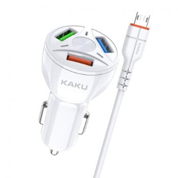 KAKU Car Charger autonabíjačka 3xUSB QC 4.8A 20W + Micro USB kábel, biela (KSC-493)