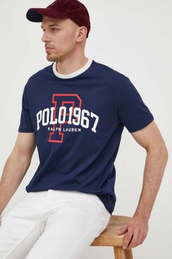 Bavlnené tričko Polo Ralph Lauren tmavomodrá farba, s potlačou