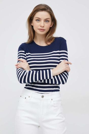 Bavlnené tričko s dlhým rukávom Lauren Ralph Lauren tmavomodrá farba