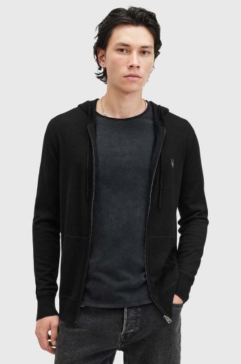 Vlnená mikina AllSaints MODE MERINO ZIP HOOD čierna farba, s kapucňou, melanžová, M084KB