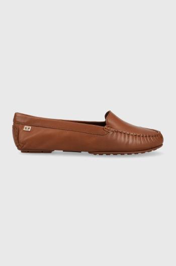 Kožené mokasíny Tommy Hilfiger ESSENTIAL CHIC MOCASSIN dámske, hnedá farba, na plochom podpätku, FW0FW07224