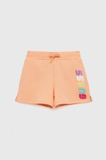 Detské krátke nohavice Guess oranžová farba, s nášivkou, nastaviteľný pás