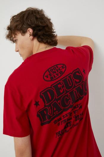 Bavlnené tričko Deus Ex Machina červená farba, s potlačou