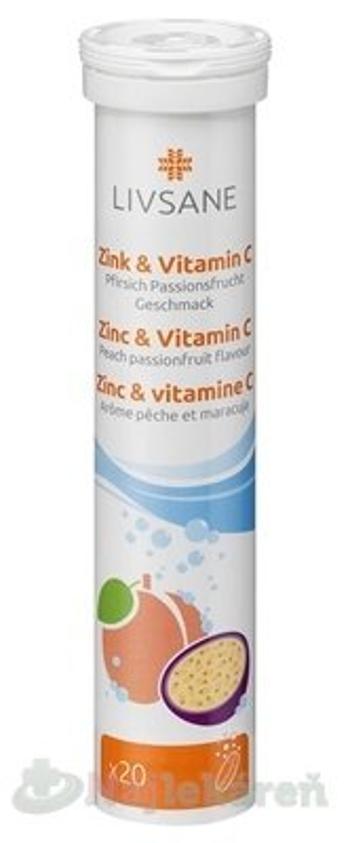LIVSANE Zinok + Vitamín C šumivé tablety, príchuť broskyňa - mučenka 20 tbl