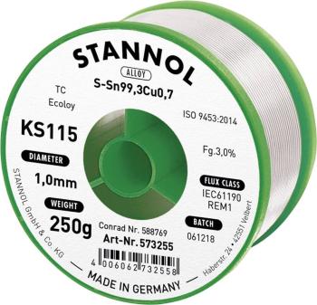 Stannol KS115 spájkovací cín bez olova cievka Sn99,3Cu0,7 250 g 1 mm