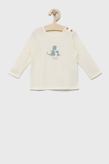 Detská bavlnená košeľa s dlhým rukávom United Colors of Benetton béžová farba, jednofarebný